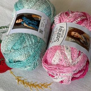 Red Heart Boutique Sashay, 2 skeins: cotton candy sequins; icy mint metallic